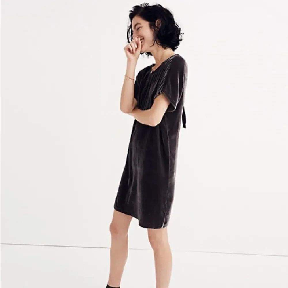 Madewell Velvet Bow-Back Tee Dress XS